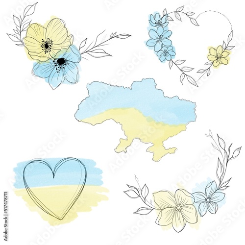 a set of sketches for a patriotic tattoo: flowers and hearts from the colors ...