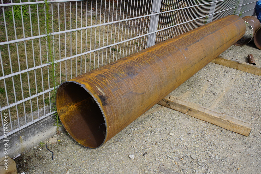 Sewer pipes ready for laying. Hanover, Germany.