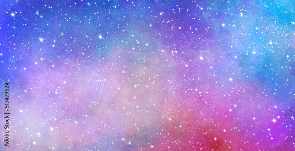 Obraz premium 夢かわいい レインボーな星空 キラキラ ファンタジー背景 星屑 宇宙 鮮やか