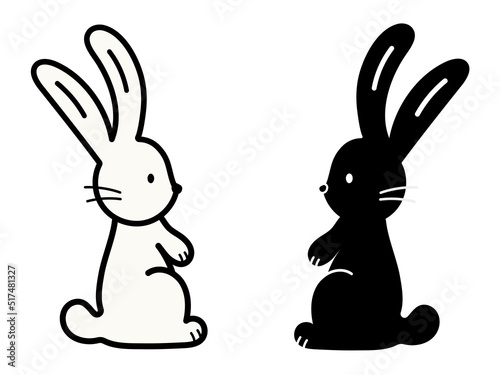 白いウサギと黒いウサギのシンプルなイラスト、アイコンセット