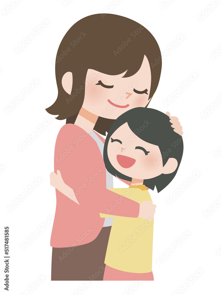 抱き合う母子のイラスト