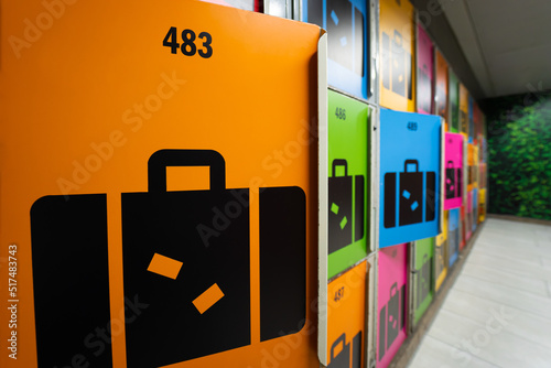 Colorful lockers for luggages in a train station