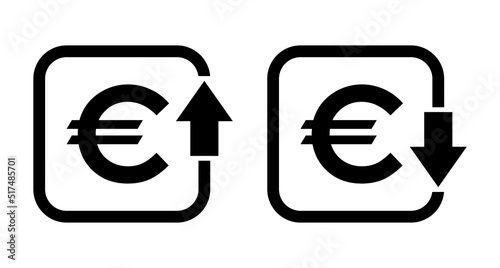 Set of cost symbol euro increase and decrease icon. Money vector symbol isolated on background