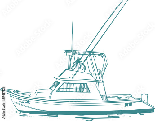 Canvastavla vector sketch of the fisherman on the fishing boat in the sea