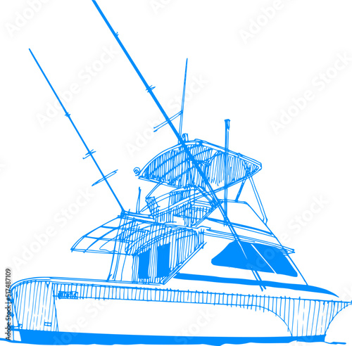 vector sketch of the fisherman on the fishing boat in the sea