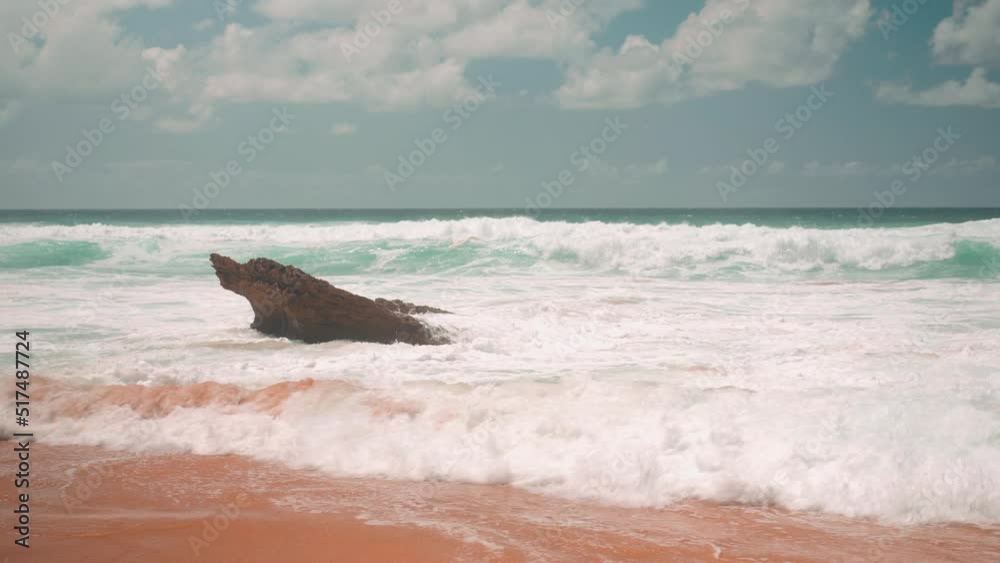 Atlantic ocean. Stormy summer day Big sea wave on rocky beach. Beaty in nature. Dramatic sea view Atlantic ocean. Stormy summer day Big sea wave on rocky beach. Beaty in nature. Dramatic sea view