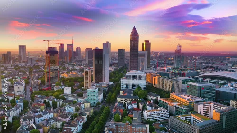Frankfurt am main skyline aerial view germany city frankfurt at sunset.