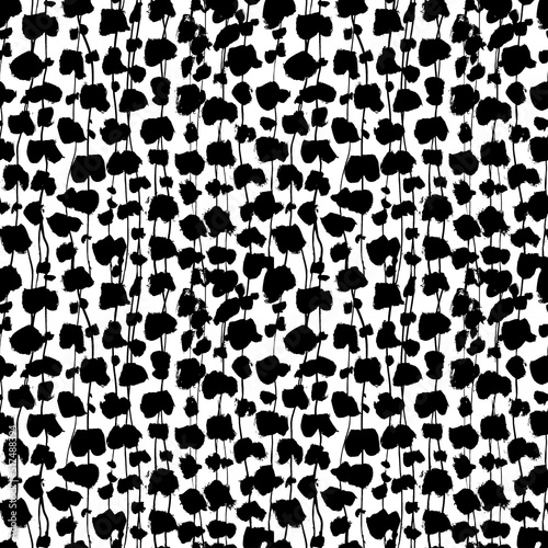 Black silhouettes ivy vector seamless pattern. Branch with leaves ornamental texture. Black brush strokes plants, foliage ornament. Ivy vines vector background. Creeper vines leaf plants