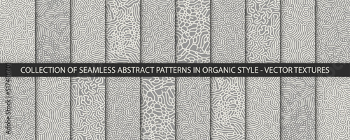 Set of 20 Vector Seamless Organic Rounded Lines And Drips Biological Patterns In grey and white Colors Abstract Background