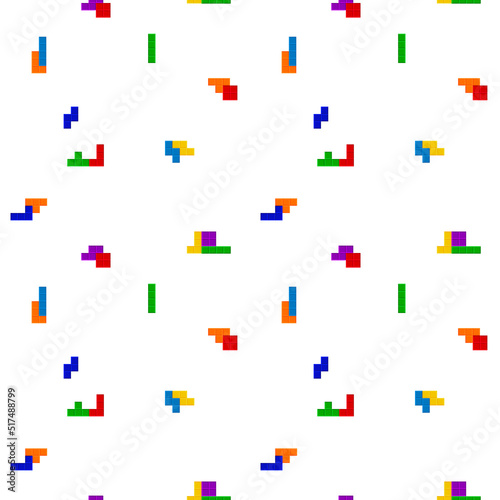 Seamless pattern with cyber tetris figure, abstract background design. Techno pixel element. Vector