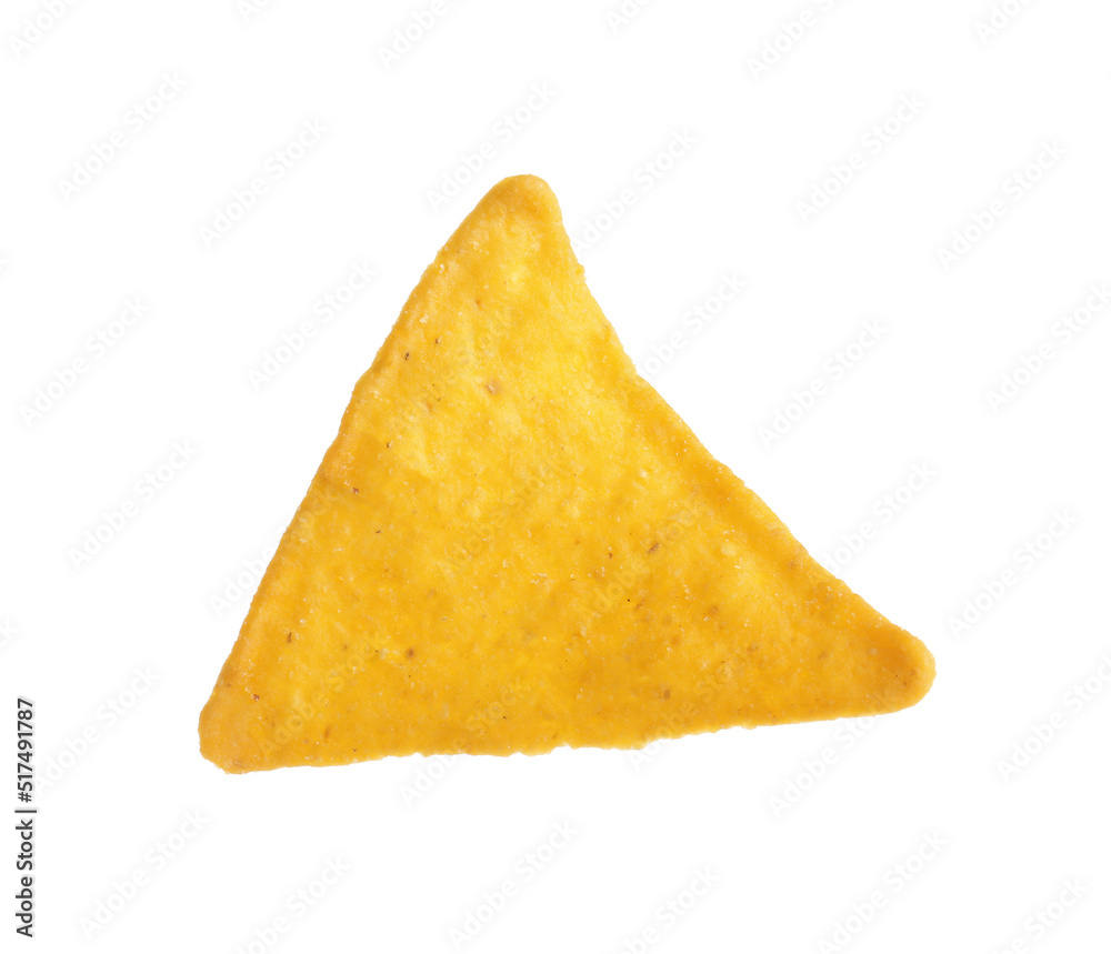 One tasty tortilla chip (nacho) on white background One tasty tortilla chip (nacho) on white background