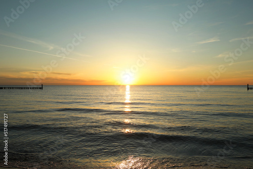 Picturesque view of beautiful sea at sunset