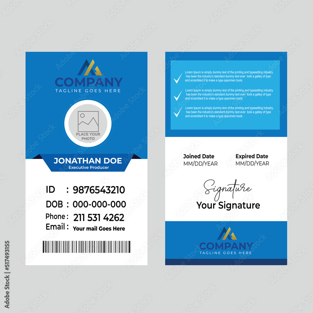 Obraz premium Professional Employee Photo ID Card, Flat Id Card, Creative Id-Card, Business Id Card, Modern Abstract Id Card Design Template.