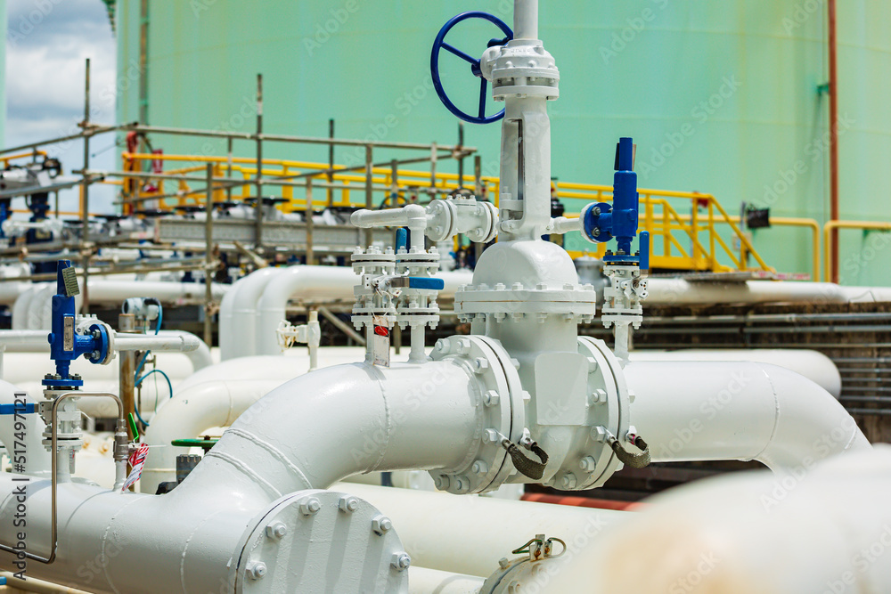 Steel long pipes and pipe elbow in station oil factory during refinery Petrochemistry industry in gas Steel long pipes and pipe elbow in station oil factory during refinery Petrochemistry industry in gas