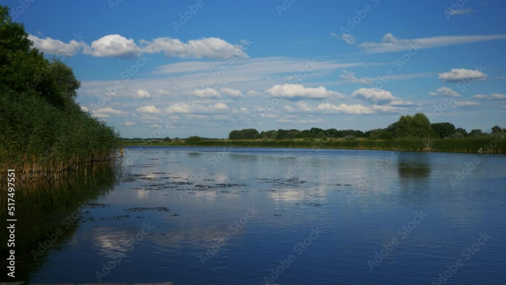 a river in which white clouds and blue sky are reflected a river in which white clouds and blue sky are reflected