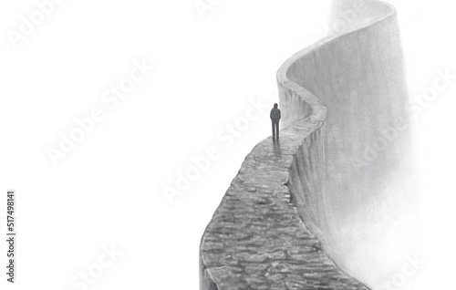 Conceptual art, Lonely man in surreal street. concept painting of way alone and loneliness, mystery, 3d illustration