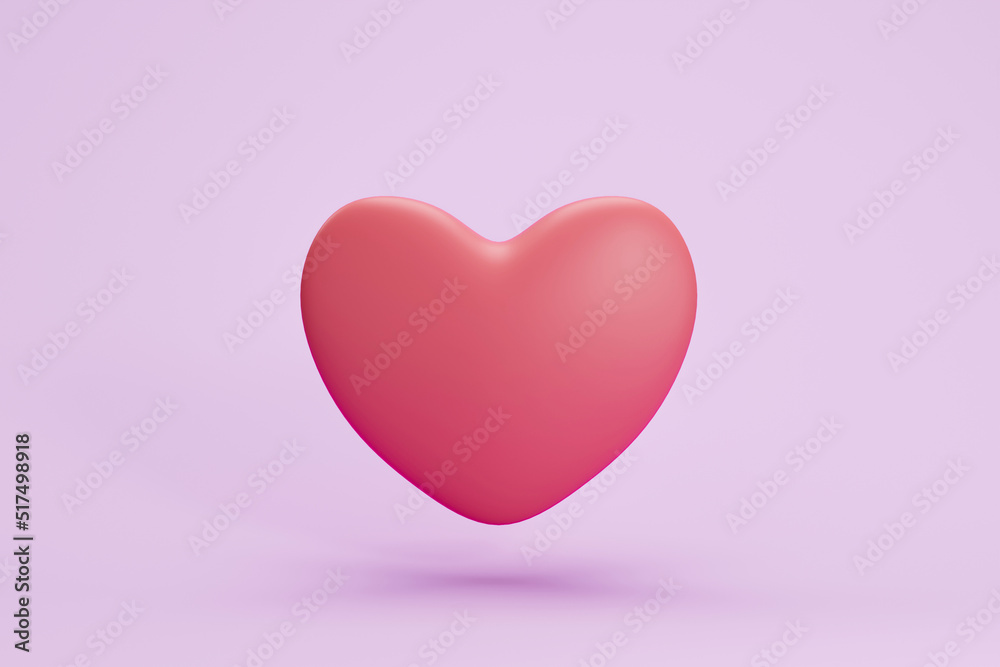 Red heart on pink background. heart icon, like and love 3d illustration