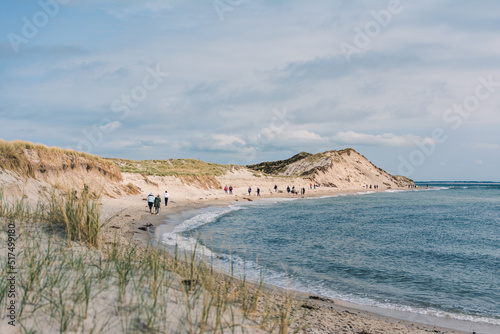 dune landscape at the west beach in List a t the island of Sylt in Germany with north sea view at low tide