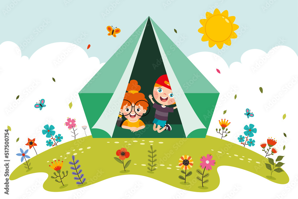 Cartoon Kids Camping At Nature Cartoon Kids Camping At Nature