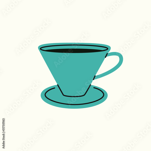 Cup of fresh tea or coffee vector Illustration. Green mug and saucer flat style .Decorative design for cafeteria, posters, banners, coffee shop