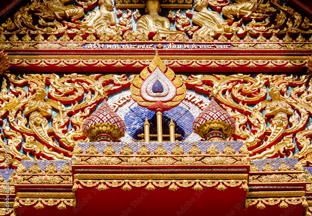 Details and fragments of old traditional buddhist temple in Thailand