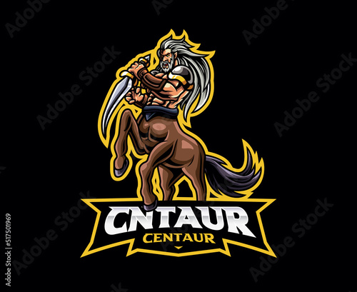 Centaur mascot logo design. Vector illustration centaur with sword weapon. Logo illustration for mascot or symbol and identity, emblem sports or e-sports gaming team photo