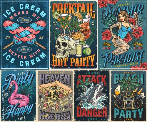Summer party set flyers colorful