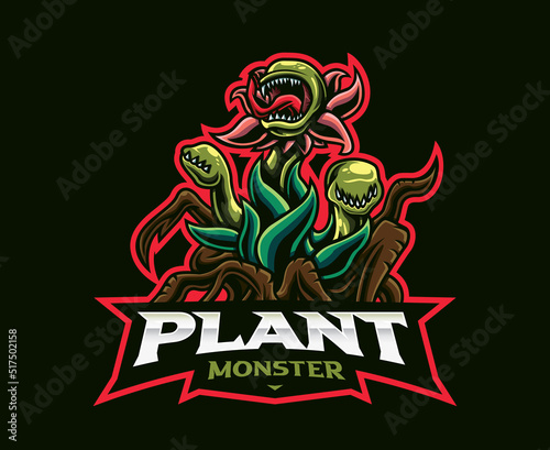 Monster plant mascot logo design. Carnivorous plant vector illustration. Logo illustration for mascot or symbol and identity, emblem sports or e-sports gaming team