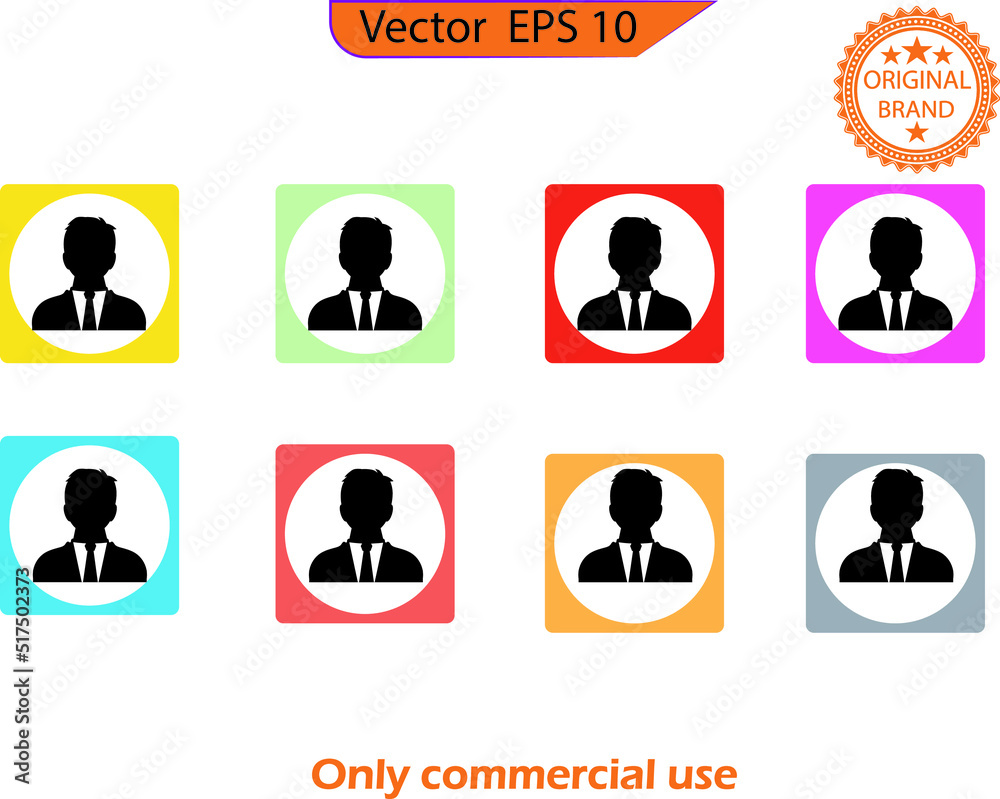 Icon set of business man. Bundle of  man avatar. Male characters faces. Avatar collection. Vector illustration in flat style. 
