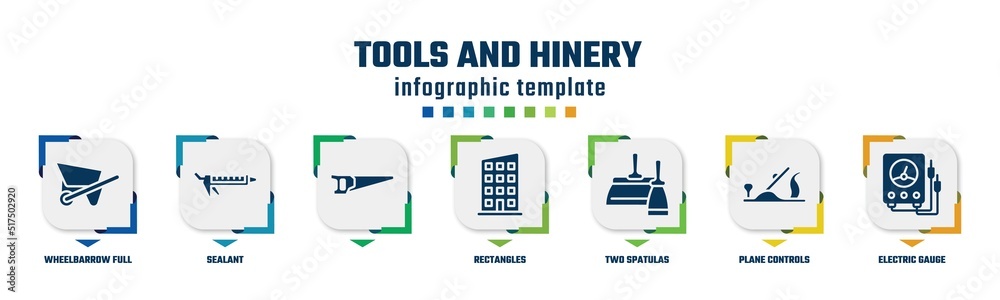 tools and hinery concept infographic design template. included wheelbarrow full, sealant, , rectangles, two spatulas, plane controls, electric gauge icons and 7 option or steps. tools and hinery concept infographic design template. included wheelbarrow full, sealant, , rectangles, two spatulas, plane controls, electric gauge icons and 7 option or steps.