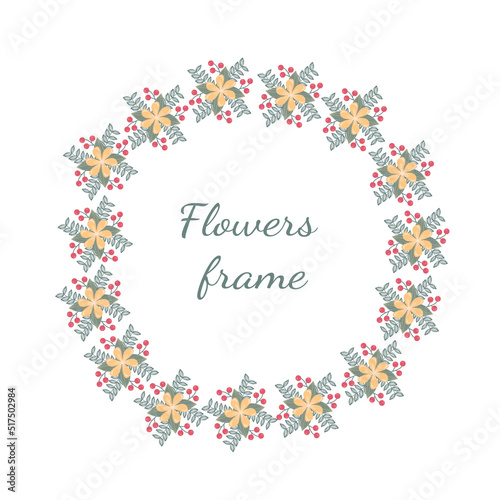 Elegant frame for invitations.Frame of flowers and leaves.Decoration of flowers and leaves.