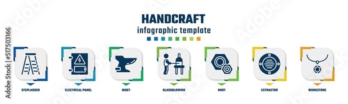 handcraft concept infographic design template. included stepladder, electrical panel, bidet, glassblowing, knot, extractor, rhinestone icons and 7 option or steps.