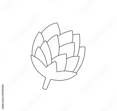Vector isolated one artichoke flower colorless black and white contour line drawing