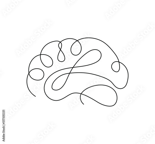Vector isolated human brains colorless black and white one line single line graphic art drawing