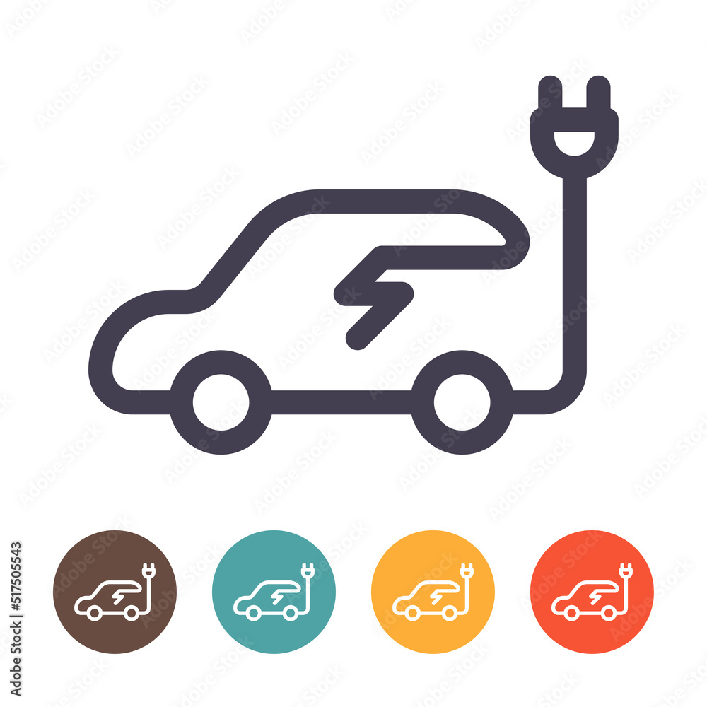 Electric car with plug icon isolated on white background, EV car, Eco friendly vehicle concept Electric car with plug icon isolated on white background, EV car, Eco friendly vehicle concept