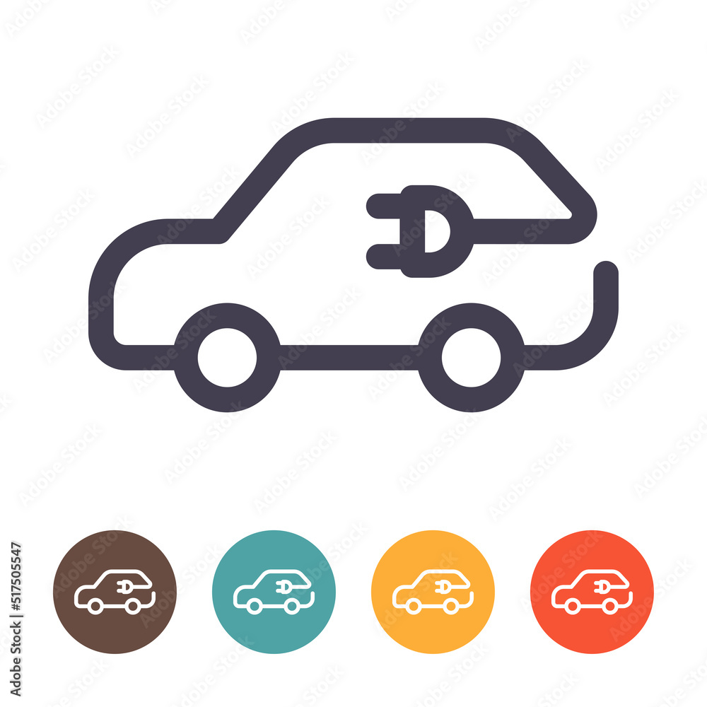 Electric car with plug icon isolated on white background, EV car, Eco friendly vehicle concept Electric car with plug icon isolated on white background, EV car, Eco friendly vehicle concept