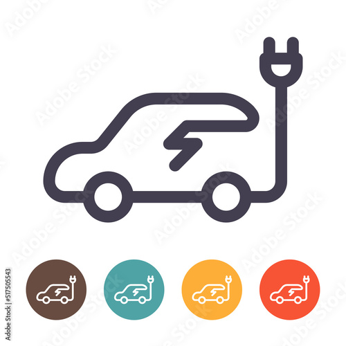 Electric car with plug icon isolated on white background, EV car, Eco friendly vehicle concept