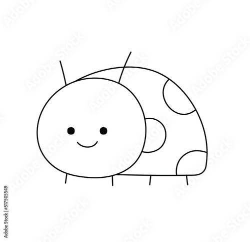 Vector isolated small cute ladybug beetle colorless black and white contour line drawing
