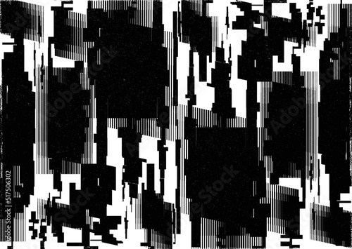 Glitch distorted geometric shape . Noise destroyed logo . Trendy defect error shapes . Glitched frame .Grunge textured . Distressed effect .Vector shapes with a  screen print texture.