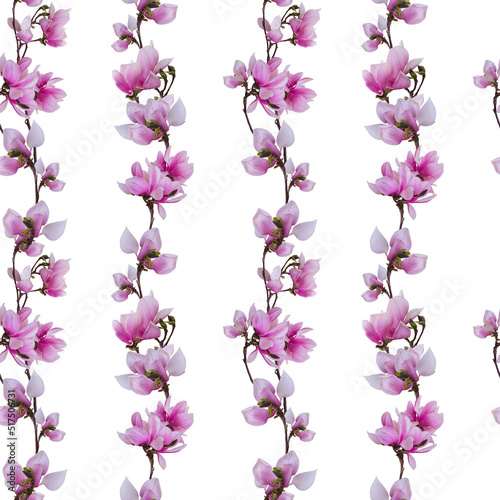 Floral seamless pattern with pink magnolia flowers