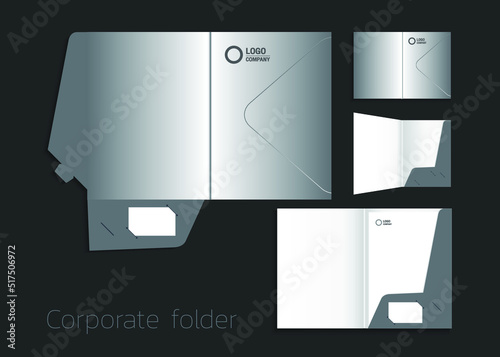 A4 size single pocket reinforced folder mock-up isolated a minimalistic design using Gray - Silver theme vector illustration. 
3D illustration