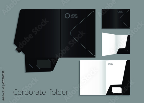 A4 size single pocket reinforced folder mock-up isolated a minimalistic design using black theme vector illustration. 
3D illustration