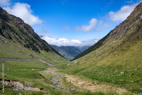 Meanders and bends of the Aragón Subordán river. Aragonese Pyrenees, Aguas Tuertas valley, Huesca, Spain. photo