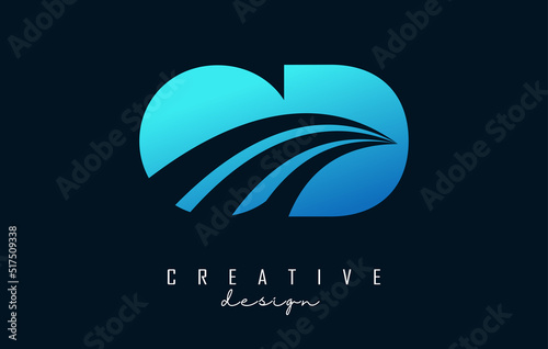 Creative blue letters OD o d logo with leading lines and road concept design. Letters with geometric design.