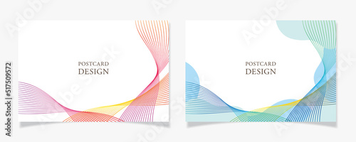 なめらかな曲線で描いたポストカードデザインA3【白地／グラデーション】