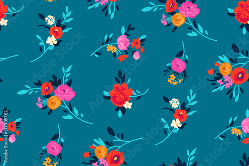 Modern floral seamless pattern with small garden flowers on seasonal beauty for digital texture and clothing in liberty style ,botanical vector template