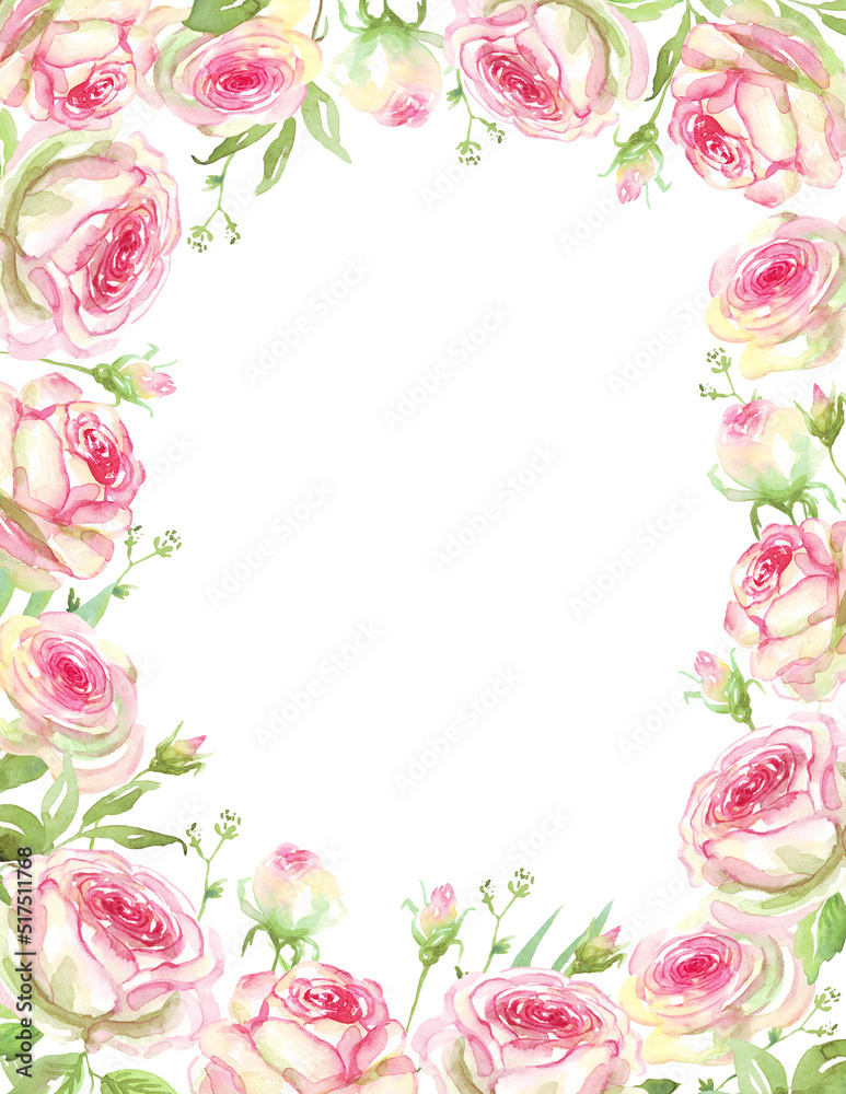 Roses frame. Watercolor clipart