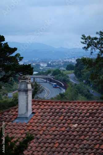 The highway in the Basque country. A view from a small hill. Guéthary, France, the 7th July 2022, Guéthary, France.