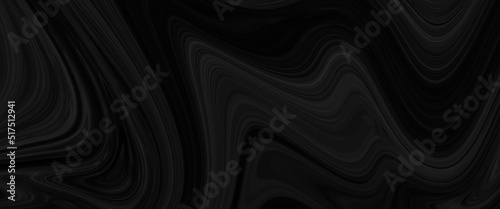 Black marble oil ink liquid swirl texture for do ceramic counter dark abstract light background, Black Oil or Petrol liquid flow, liquid metal close-up, wide horizontal banner. 3d illustration.