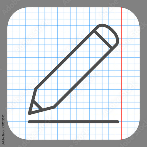 Pencil icon vector. Flat design. On graph paper. Grey background.ai